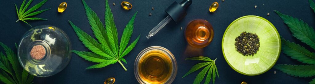 Beginner's guide to cannabis illustration showing various products including flowers, edibles, concentrates, and topicals in an approachable style.