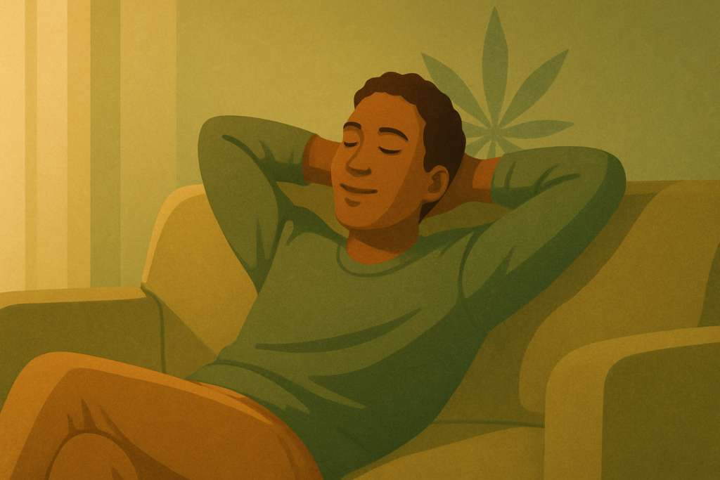 Person relaxing in a calm setting representing cannabis use for stress and anxiety relief