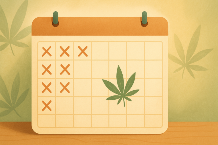Calendar representing a planned cannabis tolerance break or T-break