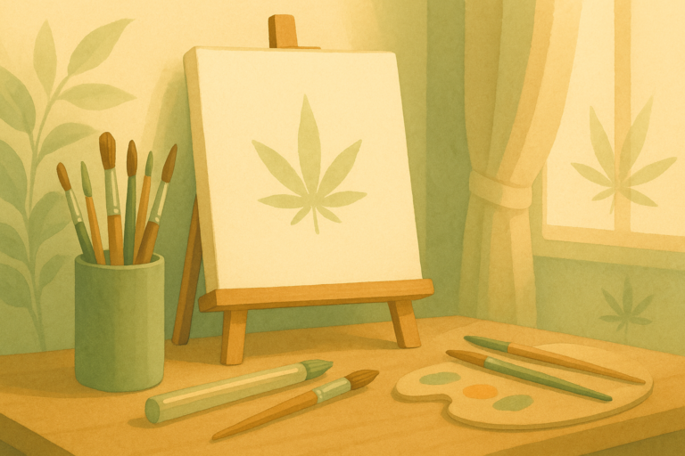 Artist workspace representing the connection between cannabis and creativity
