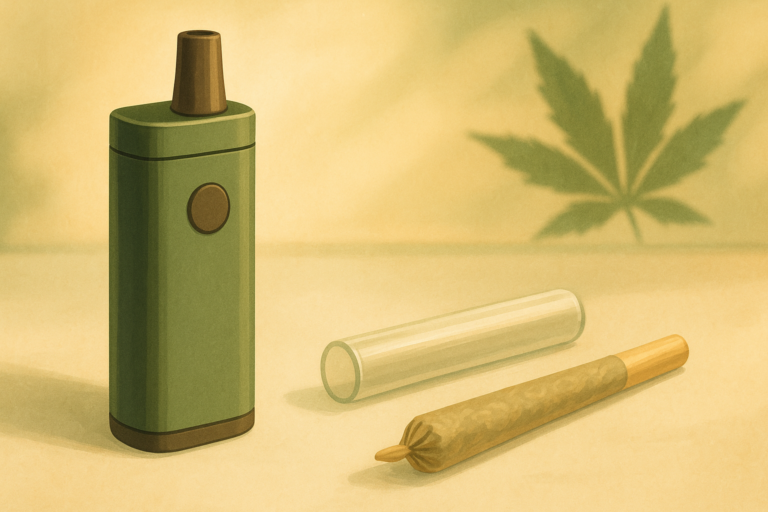 Cannabis vaporizer and joint side by side comparing vaping vs smoking methods